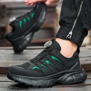 Men’s Women’s Fashionable Rotating Button Steel Toe Safety Shoes Comfortable Transparent Industrial Work Shoes for Factory Use