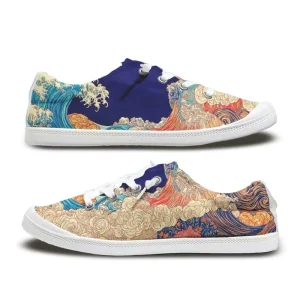 Men’s Women’s Vintage Pattern Fashion Trendy Canvas Shoes Spring Summer Casual Walking Sneakers Breathable Lace up Soft