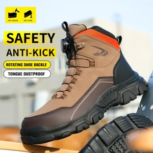 Men’s Work Safety Boots Waterproof Protective Safety Shoes Rotating Button Men Lightweight Steel Toe Work Shoes Size 47 48