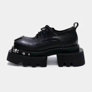 Men’s and Girls’ Motorcycle Racing Shoes Increased Height Thick Sole Anti slip Wear resistant Black Genuine Leather