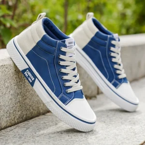 Men’s canvas shoes fashionable and trendy mid-top comfortable suitable for outdoor hiking lightweight blue and beige vers