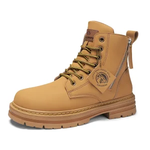 Men’s for Boots New Style British Work Boots Versatile Vintage Big Yellow Waterproof Lace Up Anti Slip Pu Boots