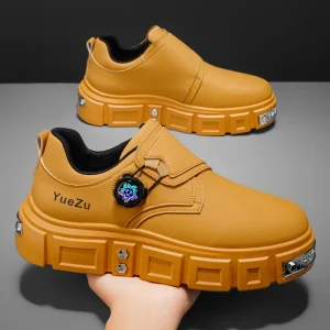 Men’s spring new versatile black large-toe casual shoes with rotating buckle, thick sole, height-increasing derby fashion trendy