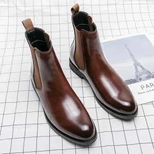 New Arrival Chelsea Men’s Casual Genuine Leather Boots Custom Logo Ankle Height Increasing Waterproof PU for Winter Summer