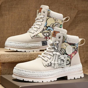 New Extra Size 48 Men’s Boots Waterproof Height Increasing Thick Soled Trend Work Boots for Teenagers