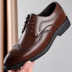 New Hollow Pure Color Brogues Business PU Leather Oxford Loafers Men’s Dress Shoes Wedding