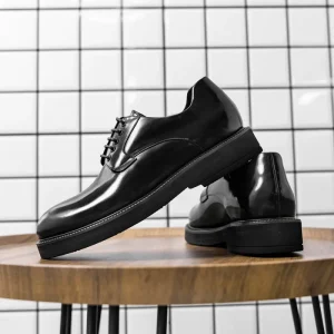 New Men’s Business Casual Derby Thick Soled Leather Shoes Spring Solid Breathable