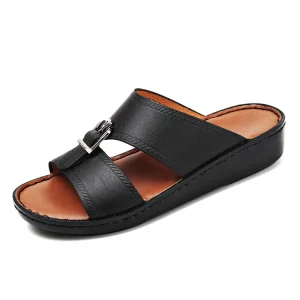 New Men’s Casual Slippers One Line Cross Border Design Non Slip Thick Bottom Beach Sandals Soft for Dad