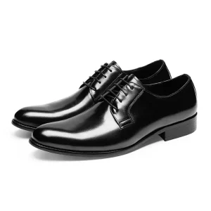 New Men’s Genuine Cowhide Leather Lace Up Pointed Toe Solid Waterproof Business Formal Handmade Dress Shoes