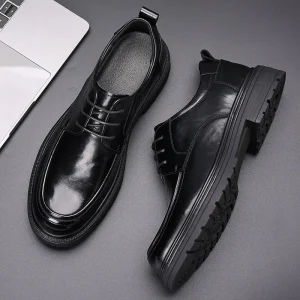 New Men’s Genuine Leather Lace up Casual Business Shoes Big Head Thick Sole Breathable Office & Career Shoes