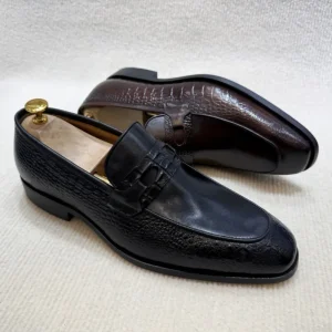 New Men’s Genuine Leather Printing Slip-on Loafer Shoes for Holiday Wedding Business Office Shoes