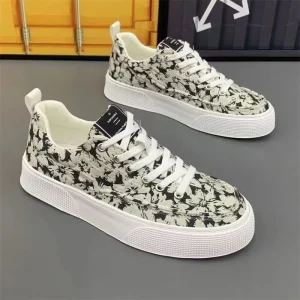 New Men’s Shoes Slim Style Ink Painting Style Flat-bottom Canvas Shoes Korean Version Versatile Breathable Anti-slip