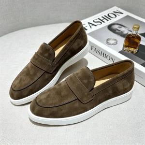 New Men’s Suede Loafers Quiet Luxury White Sole Slip-On Shoes Casual Loafers for Summer with Comfortable Rubber Sole