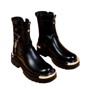 New Model Black Short Boots for Men and Girls Casual Outdoor Fashion Thick Sole Height Increasing Non Slip Bare Boots