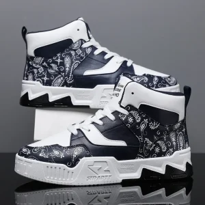 New Style Men’s Chinese Style Printed High Top Skateboard Sneakers Thick Sole Casual Sports Shoes
