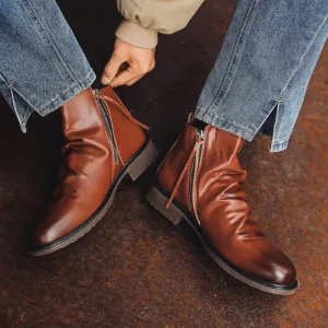 New Style Mid-Calf Genuine Leather Rubber Euro25 Slip On Chelsea Boots for Men