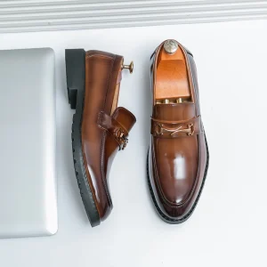 New Trending Products Luxury Business Dress Shoes Men’s Loafers Style Italian Male Genuine Leather Shoes Wooden Oxfords