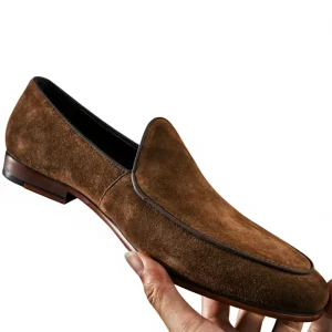 [Niche Gentleman] Men’s Korean Style Loafers Casual Shoes Round Toe Cow Suede Leather Rubber Outsole Breathable