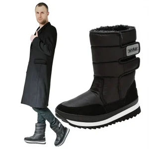 Nine Colors Snowflake Snow Boots Cotton Shoes Men’s Black Flat Mid-Calf Water-Resistant Thickened Winter Breathable Anti-Slip