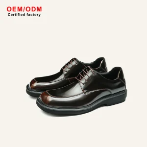 OEM Custom Glossy Genuine Leather Men’s British Business Casual Wide Feet Large Size Formal Derby Lace-Up High Top Wedding Shoes