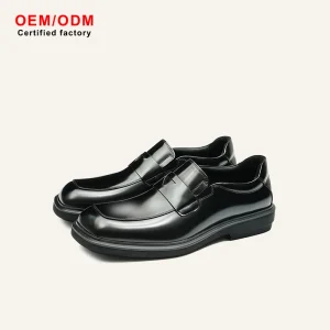 OEM Custom Glossy Genuine Leather Men’s British Business Casual Wide Feet Large Size Formal Derby Slip On Loafers Spring Wedding
