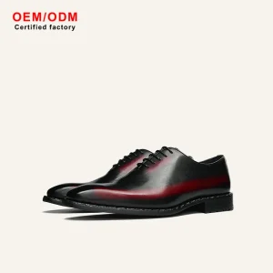 OEM Custom New Men’s Retro Two Tone Oxford Lace up Waterproof Red to Black Gradient Genuine Leather Business Wedding Shoes