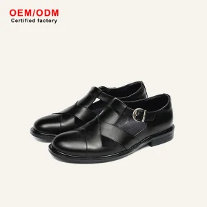 OEM Custom New Style Cowhide Men’s Sandals Breathable Hollow-Out Leather Shoes Business Formal Genuine Leather Slip-on Shoes