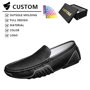OEM High Quality Men’s Genuine Leather Shoes Formal Hand Stitching Breathable Durable Flat Slip on Office Driving Loafers