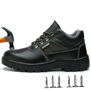 OEM Mid cut Men’s Black Work Safety Shoes Anti Smash Iron Toe Puncture Proof Non Slip for Construction Industrial