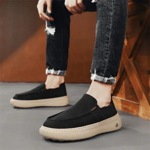 Old Beijing Breathable Cloth Shoes Thin Ice Silk Rubber Outsole Step Heel Loafers Simple No Tie Stitching Casual Men’s Shoes