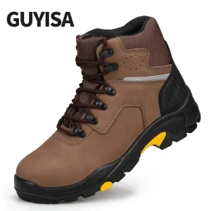 Outdoor Lightweight Safety Boots Waterproof Cowhide Anti skid Wear resistant Rubber Sole Men’s Work Safety Boots