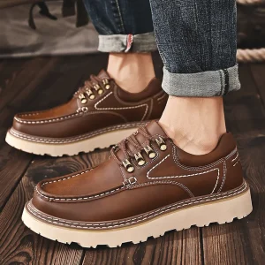 Outdoor Men Lace Up Leather Shoes Men’s Dress Work Shoes Business Daily Wear Casual Leather Shoes