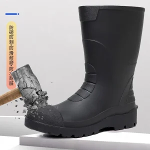 Outdoor Men’s PVC Rubber Rain Boots Steel Toe Knee Boots for Garden Fishing Industrial