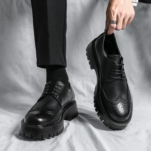 Oxford Formal Shoes Slip-on Black Platform Men’s Leather Dress Shoes Genuine Leather