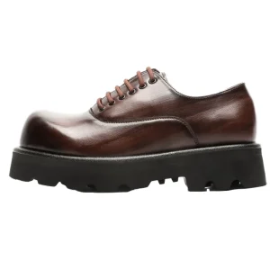 PU Leather Lace-Up Men’s Casual Dress Shoes with Big Head and Thick Sole New Style Personality for Summer