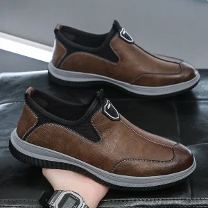 PU Leather Upper Rubber Outsole Anti-slip Waterproof Men’s Soft Flat Leather Walking Loafers Shoes for Man
