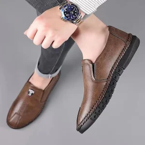 PU Leather Upper Rubber Outsole Men’s Casual Flat Walking Shoes Leather Slip On Loafers for Men
