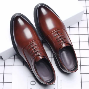 PU Solid Summer Men’s Casual Large Size Business Formal Pointed Lace-up Wedding Shoes