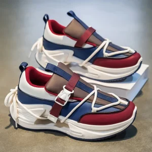 PU Surface Coconut Shoes Men’s New Spring Thick Sole Shoes Breathable Mesh Lining Sports Casual Harajuku Style White