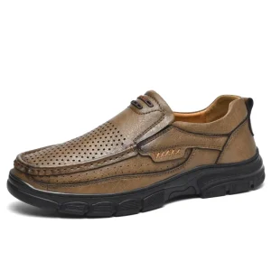 Plus Size 48 Men’s Big Size Outdoor Casual Closed Toe Solid Leather Oxfords Slip-On Shoes