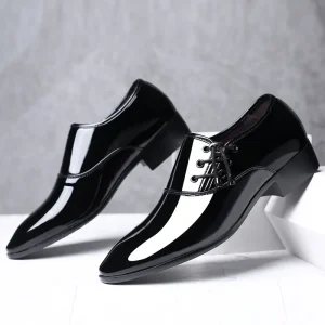 Pointed PU Slip-On Summer Men’s Business Formal Shiny Casual Breathable Durable Large Size Wedding Shoes