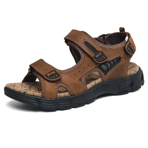 Popular Men’s Leather Sandals Outdoor Open toe Beach Shoes Thick soled Sandals