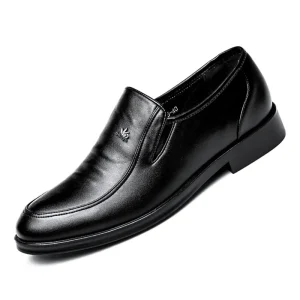 Premium Formal Embroidered Pointed Toe Leather Loafers 38-44 Black Men’s Wedding Shoes Light Weight Slip-On