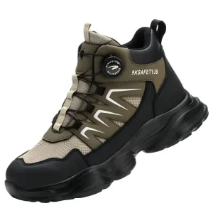 Professional Mid-Top Safety Boots Men’s Steel Toe Anti-Smash & Puncture with Rotary Buckle for Mountain Climbing
