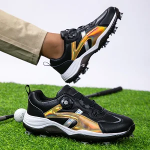 Professional Soft Light Weight Spiked Golf Shoes Waterproof Anti Slip Rotary Buckle Sports Footwear Bulk Golf Course