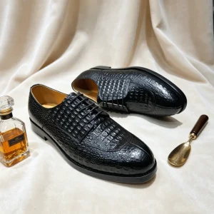 Ready to Ship High Quality Men’s Lace up Dress Shoes Thick Sole Croc Embossed Leather Derby Shoes High end Dress Shoes