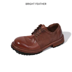 Retro British Style Horse Leather Derby Shoes Men’s Formal Business Genuine Leather Solid Breathable Lace up Handmade Casual