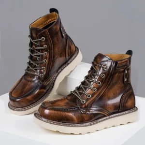 Retro Genuine Leather Men’s Shoes Plus Size 49 Winter Ankle Boots High Top Style Lace Up Closure