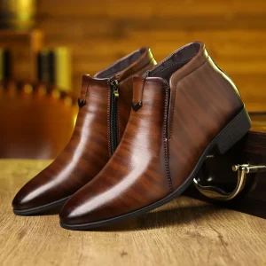 Retro Men’s Ankle Boots Leather Non-Slip Motorcycle Boots Zipper