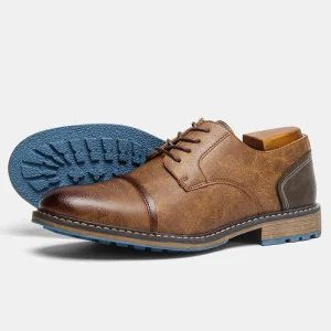 Retro Men’s Casual Derby Shoes Fashion Leather Footwear New Style Mens Lace up Comfortable Dress Party Shoes for Wedding